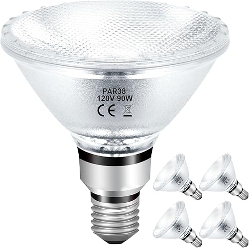 Bombillas halógenas PAR38 de inundación, bombillas halógenas de 120 V 90 W para interiores y exteriores, 2000 lúmenes, base media, blanco cálido,
