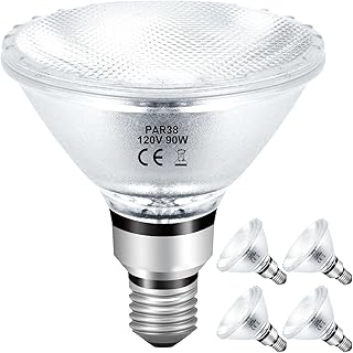 PAR38 Halogen Flood Light Bulbs 90W 120V, 4Pcs Halogen PAR38 90W Light Bulbs Dimmable with E26 Base, 2700K Warm White, 4050 Lumens for Indoor and Outdoor