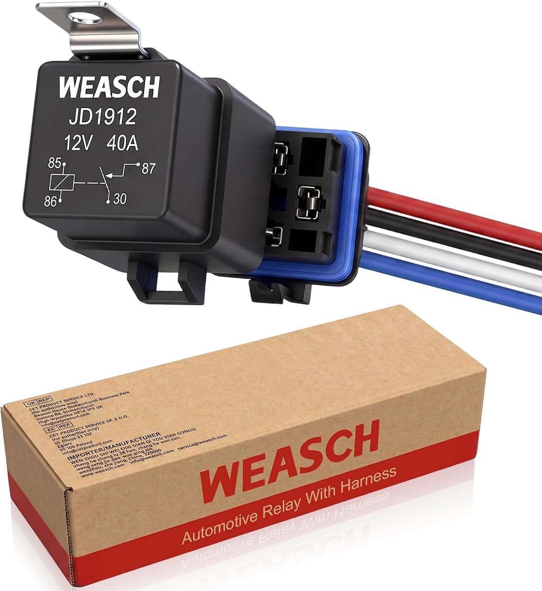 12V 40A 4-Pin SPST Waterproof Relay and 14AWG Harness Kit