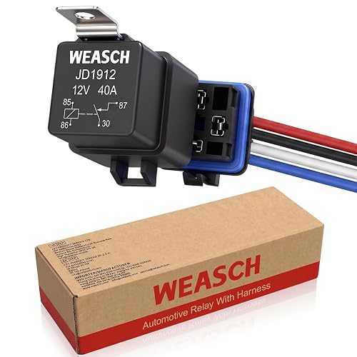 Weasch 12V 40A 4-Pin SPST Waterproof Relay and 14AWG Harness Kit | Tinned Copper Wires, Automotive Relay Kit To Easily Wire Low-Draw Auto & Marine DRLs, Fog Lights, Small Pumps And Horns