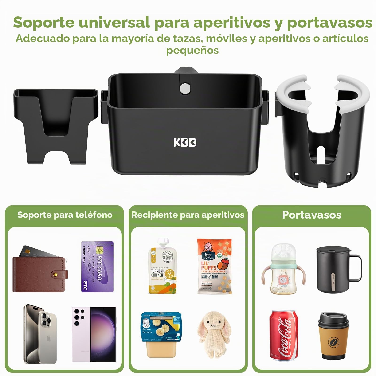 KDD Portavasos Carrito Bebe con Bandeja Snack Cochecito, 3 en 1 Bandeja Universal para Bebé con Soporte Móvil, Soporte para Bebidas Extraíble, 360º Sujeta Vasos Carro Bebe para Silla de Paseo Bugaboo