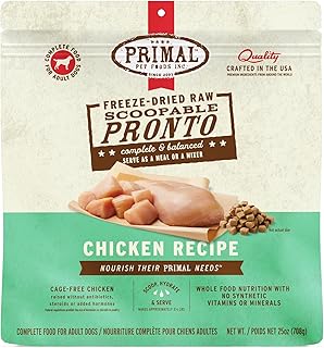 Primal Freeze Dried Dog Food, Pronto Mini Nuggets, Chicken; Scoop & Serve, Complete & Balanced Meal; Also Use As Topper or Treat; Premium, Healthy, Grain Free, High Protein Raw Dog Food (25 oz)
