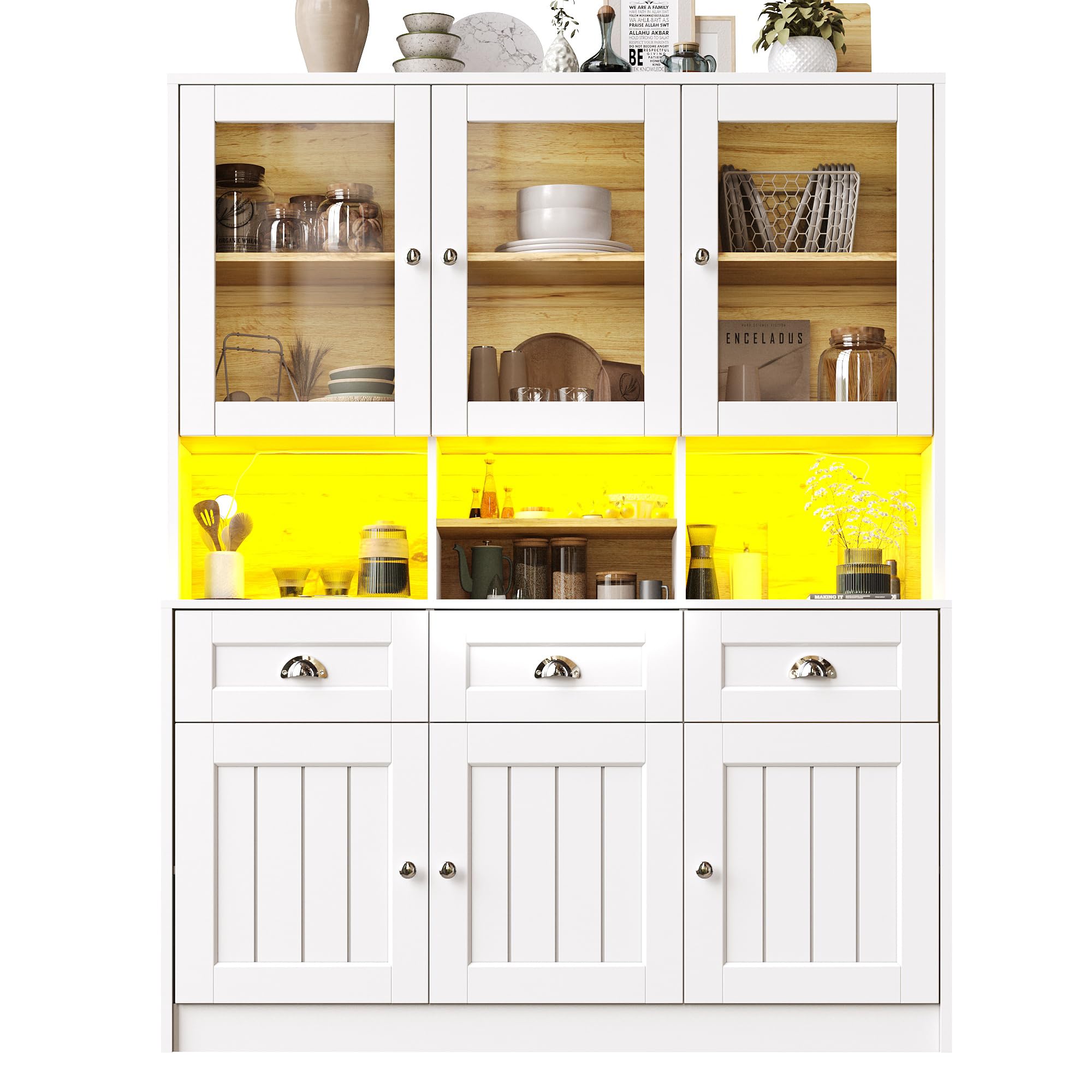 Lcoho Armadio da cucina (140 × 40 × 175 cm), armadio alto a buffet con ripiani regolabili, credenza con illuminazione a LED, colori luce variabili (bianco)