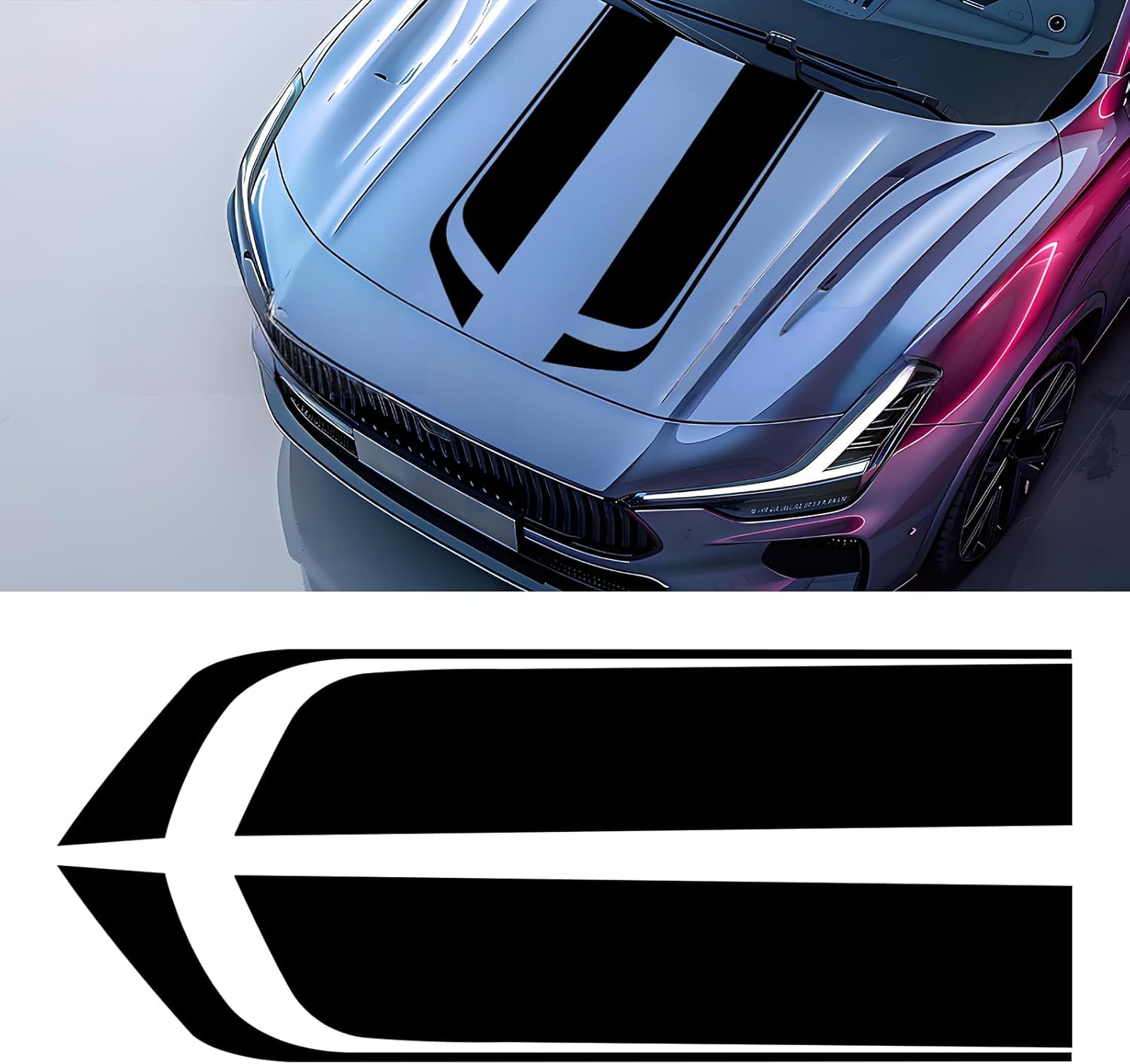 Wuyaoyao Car Hood Decal Sticker, Modified Racing Stripe Decal for Cars, Auto Bonnet Hood Body Bumper Graphic Stickers, Universal Vinyl Decals Decoration Car Accessories for SUV Truck (Black)