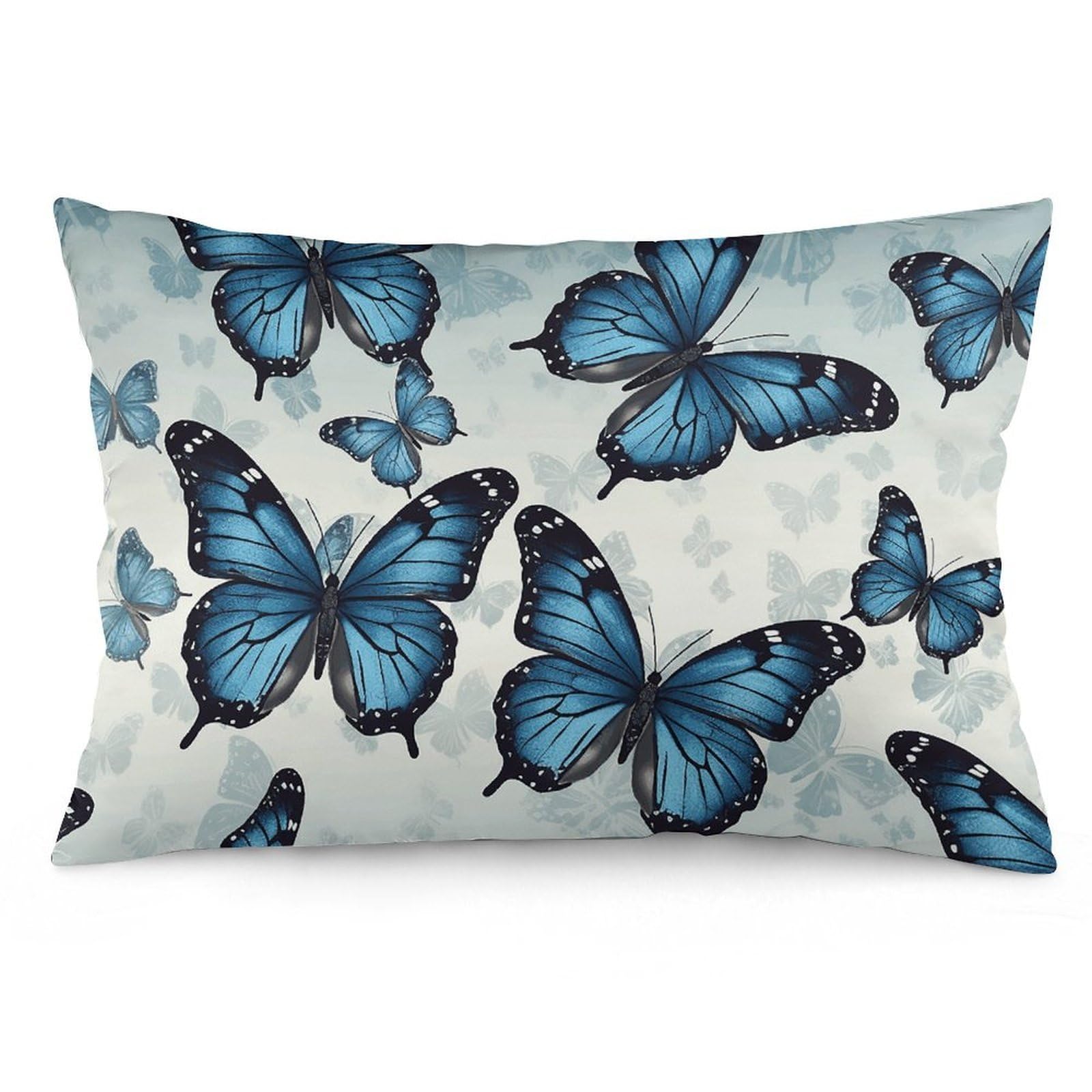 2 Pack Pillow Cases for Hair and Skin, Soft Breathable Pillow Case Covers with Hidden Zipper, Blue Butterfly Pillowcase 16 "x24 Pillow Covers for Sleeping Gift