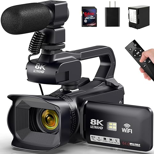 SPPRANDOM 8K 64MP Video Camera Camcorder, 18X Digital Zoom IR Night Vision Vlogging Camera for YouTube, 4.0" Touch Screen Digital Camera with WiFi, Microphone, 64G SD Card, Remote Control, Charger