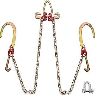 VEVOR V Chain with TJ Hooks and Crab Hooks, 23.6"X0.3" G80 Alloy Steel Chain J Hook Chains for Towing, 9260 lbs Working Load Limit Bridle Tow Chain, Bridle Chain Truck Towing Straps Safe Hook 2PCS