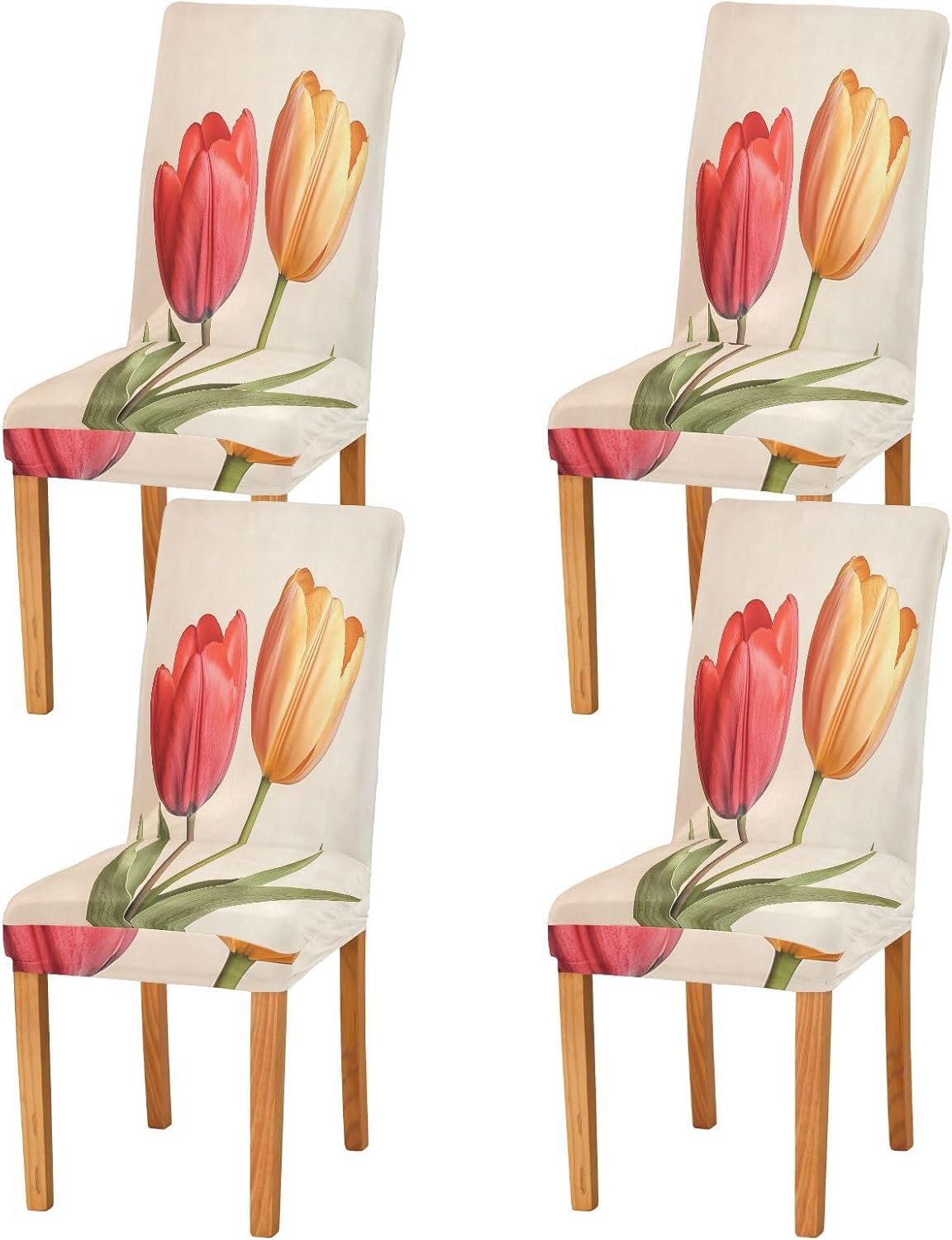 ALAZA Chair Covers for Dining Room, Two Tulip Flowers Stretch Chair Cover Sets Chair Protector Removable Washable for Ktichen Restaurant Hotel