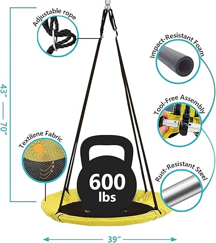 Miniatura 2 de SkyBound Columpio de platillo para árbol, capacidad de peso de 600 libras, columpio para exteriores con correas para colgar, columpios de árbol