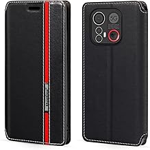 PU Leather Flip Case with Colour Accent and Invisible Magnetic Closure Compatible with Emporia Smart 6, Slim Fashionable Protective Case (Black)