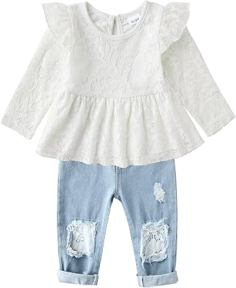 CARETOO Girls Clothes Outfits Cute Baby Girl Floral Long Sleeve Pant Set Flower Ruffle Top