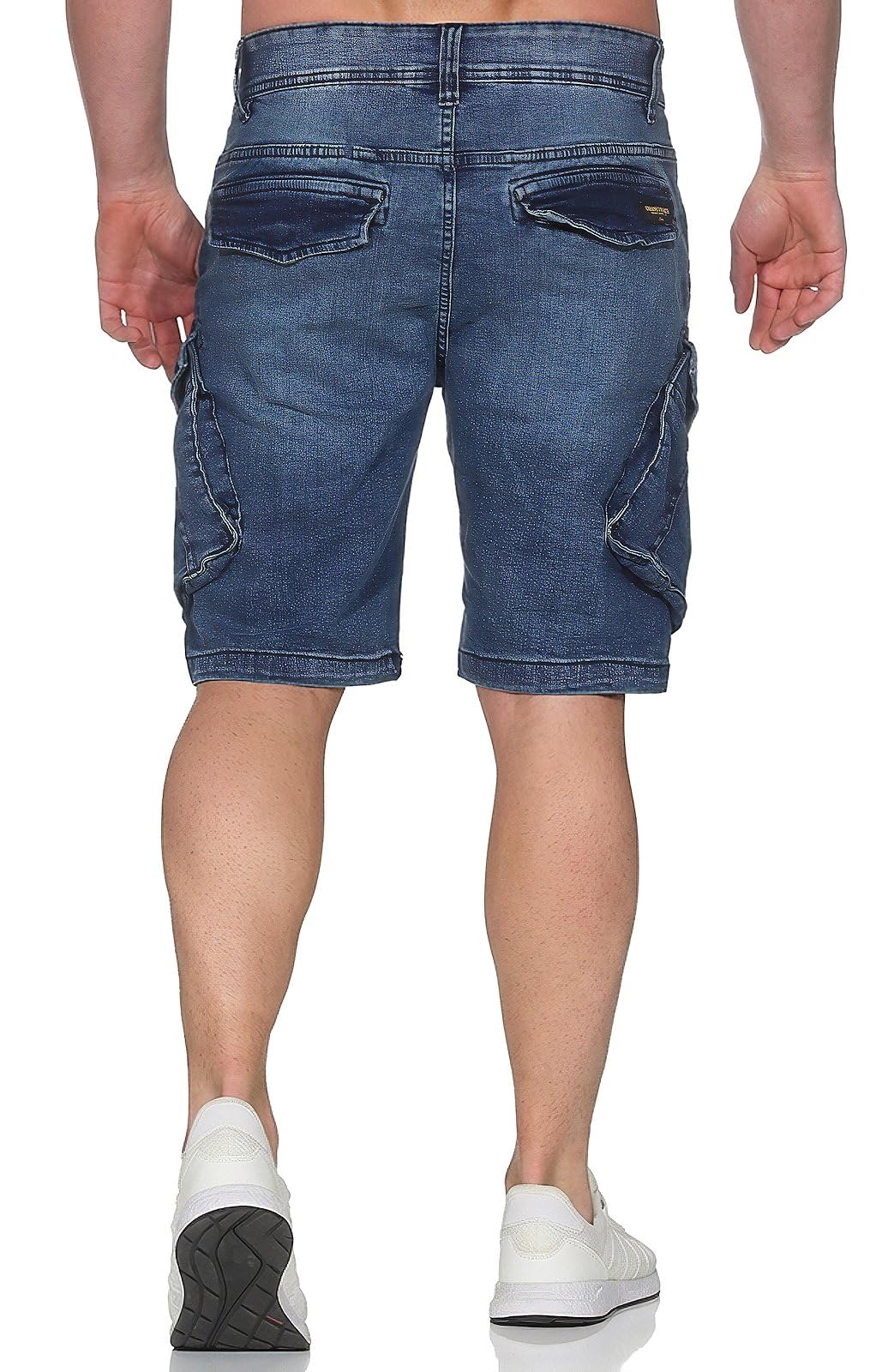 Urban Surface Herren Cargo Jeans Shorts Kurze Denim Hose Bermuda Männer mit Seitentaschen LUS-153