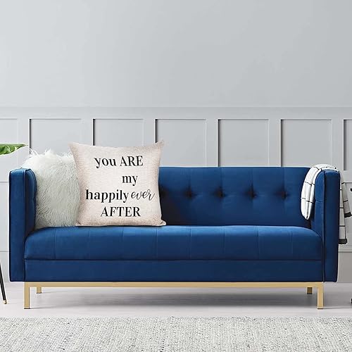 Miniatura 6 de Funda de cojín de lino y algodón, con texto en inglés "You are My Happily Ever After Home", para sofá, cama, silla, regalo de boda, 16 x 16 pulgadas
