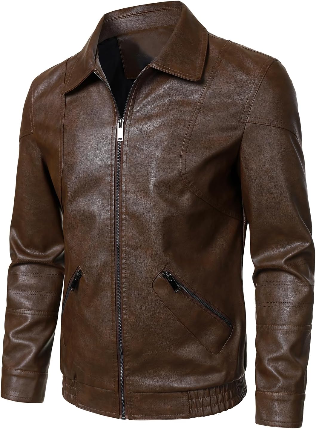 HOOD CREW Men’s Faux Leather Jacket Biker Coats Stylish Leather Bomber Jacket for Men
