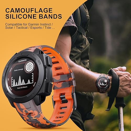 Miniatura 4 de Bandkids Correa de camuflaje de 0.866 pulgadas para reloj Garmin Instinct, correa de repuesto de silicona suave e impermeable para Garmin Instinct