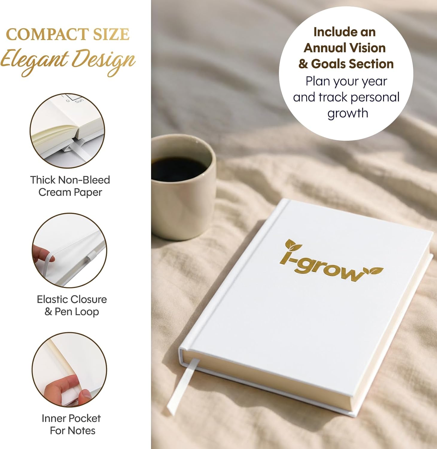Gratitude Journal for Women (White) - A5 Hardcover Aesthetic Prompt Journal with Gift Box & Pen - 5 Minute Practice for Manifestation, Reflection & Happiness - Includes Stickers & Bookmark - 2026 Gift Set