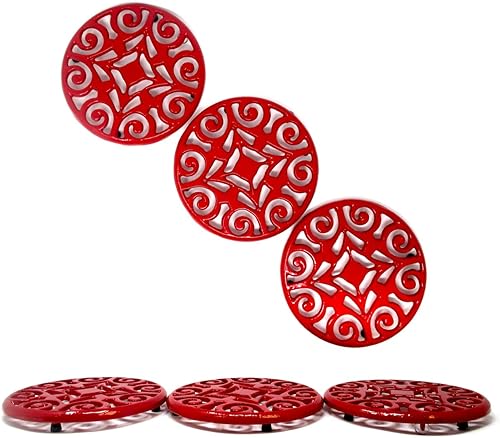 Trademark Innovations Juego de 3 salvamanteles decorativos de hierro fundido de 7.5 pulgadas para platos calientes con patas de goma