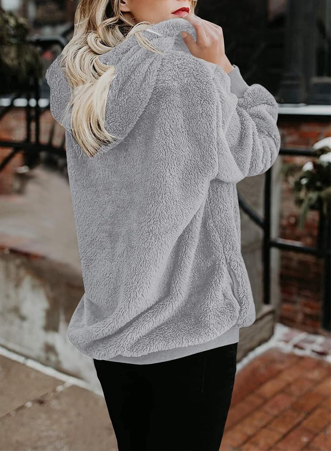 TBONTB Hoodies for Women Fuzzy Oversized Sweatshirt Zip Up Fleece Pullover Fluffy Sherpa with Pockets - Image 3