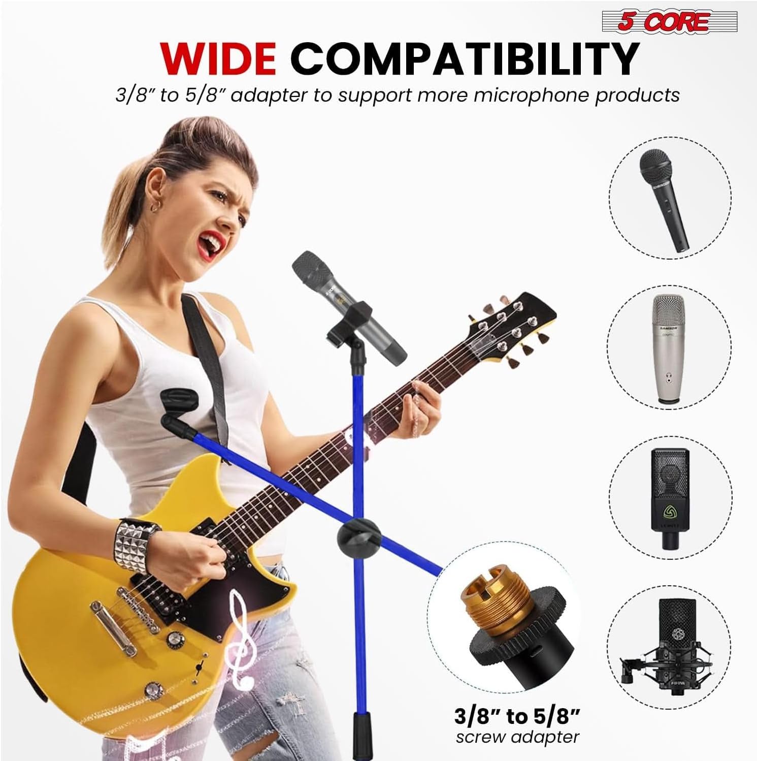 5 Core Tripod Mic Stand Floor Adjustable Sturdy Boom Arm Holder Microphone Stands Pedestal Para Microfono for Singing (Double Mic Stand Dark Blue)