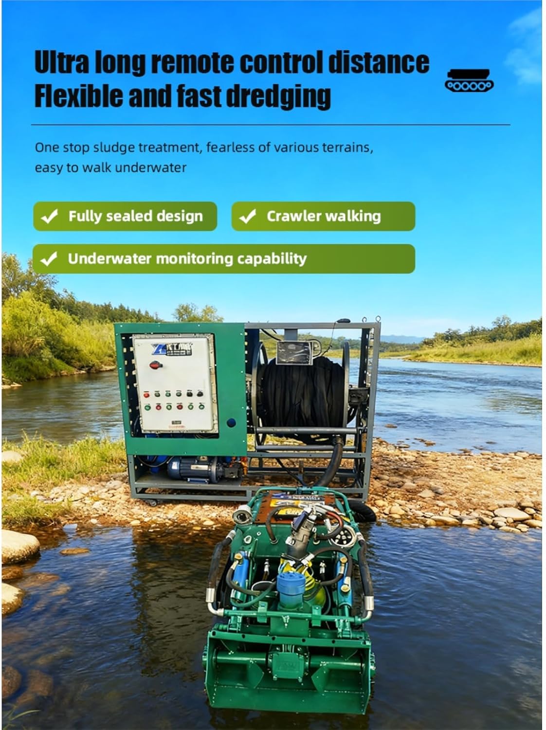 Desilting Robot, Remote Control Underwater Sludge Removal Robot for Rivers, Ponds & Pipelines