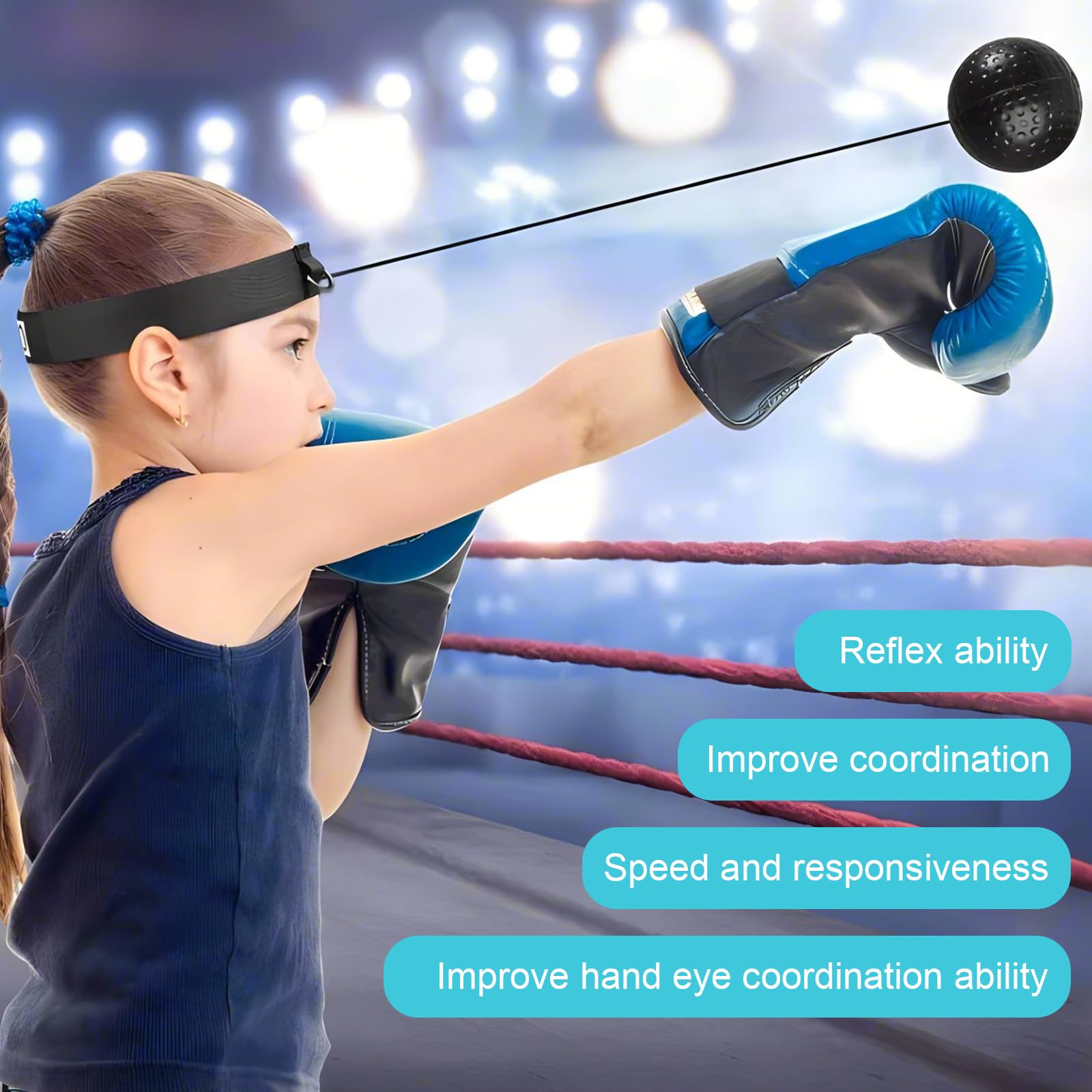 INF Bandeau avec Ballon réflexe, Ballon de Combat avec Serre-tête pour entraînement de Boxe, Bandeau Boxe, entraînement réflexe, Ballon de réaction, Punching Ball