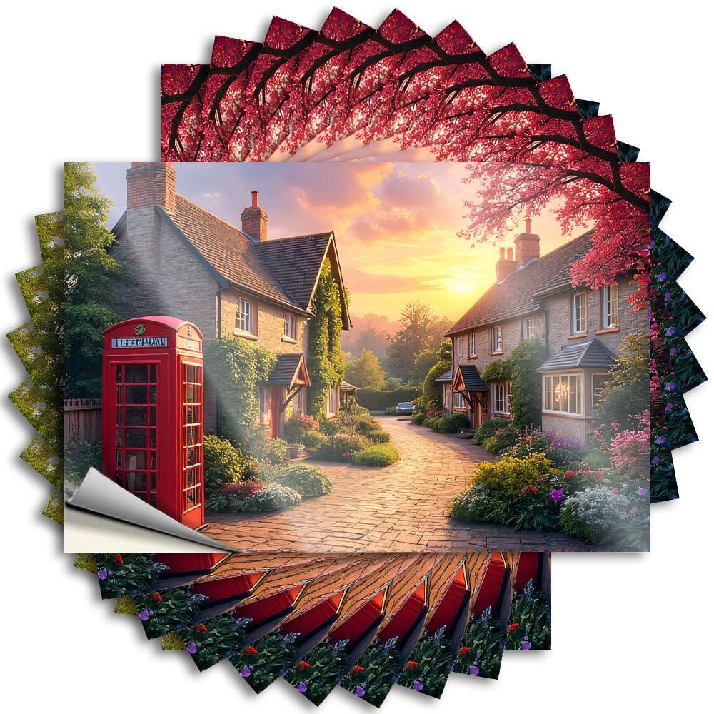 Fzfn Colour Decals - Cheap Garage A Picturesque Village Street With Charming Cottages, Vibrant Flowers For Earth Must(12X18cm)