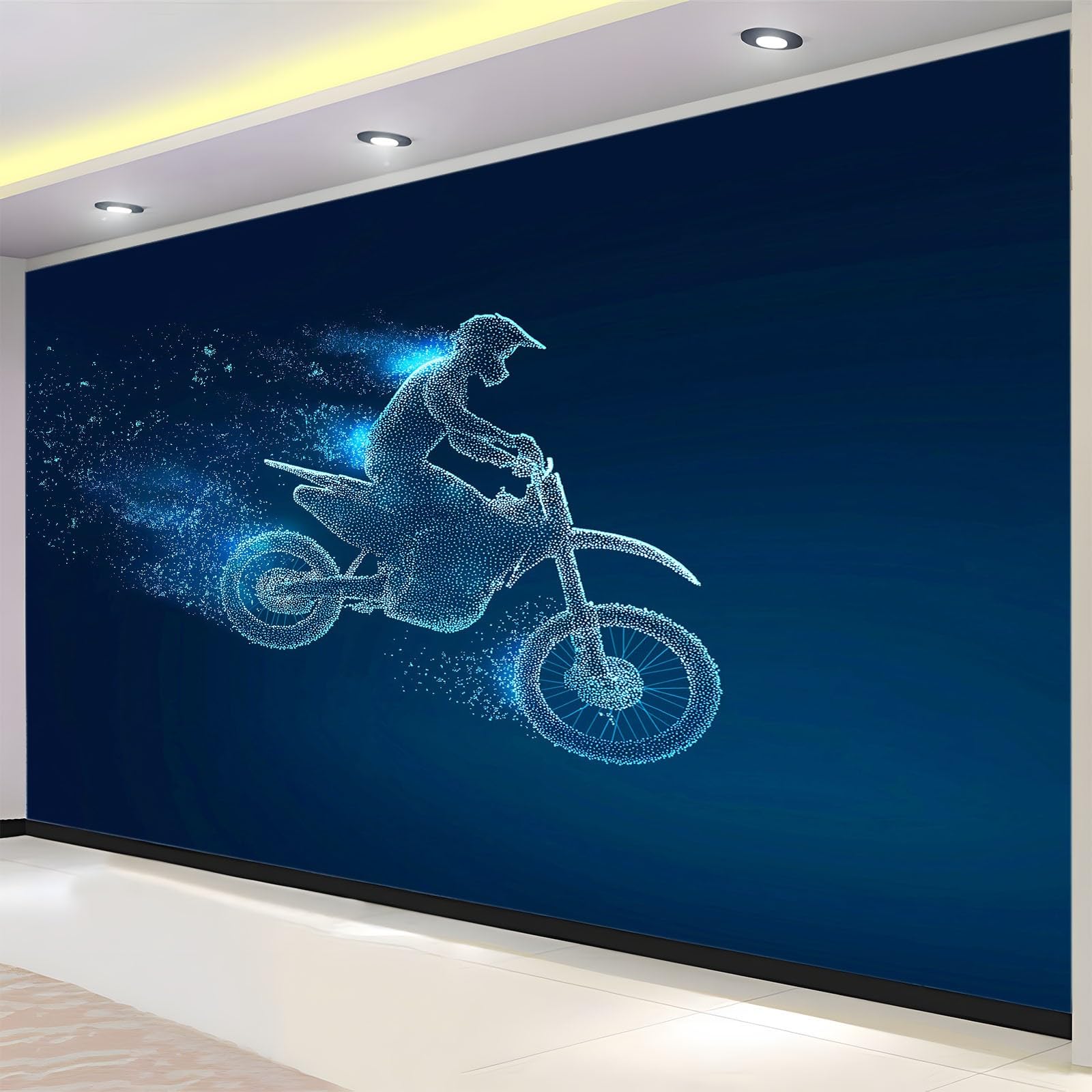 Générique Panoramiczna tapeta sportowa przestrzeń motocyklowa, ciemnoniebieska tapeta z włókniny, idealna fototapeta do pokoju dziecięcego tło telewizora 350 x 256 cm, duży plakat ścienny