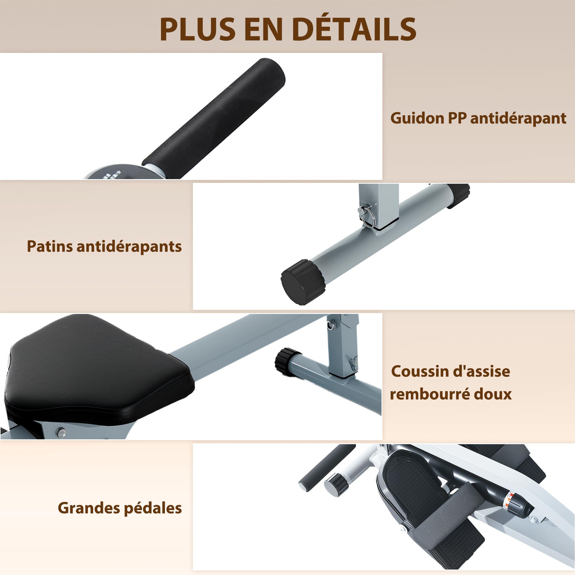 HOMCOM Rameur hydraulique à 12 niveaux de résistance, rameur d'appartement avec écran LCD, pédale antidérapante, charge 100 kg, pour maison, salle de gym, l'équipement d'entraînement d'intérieur, noir