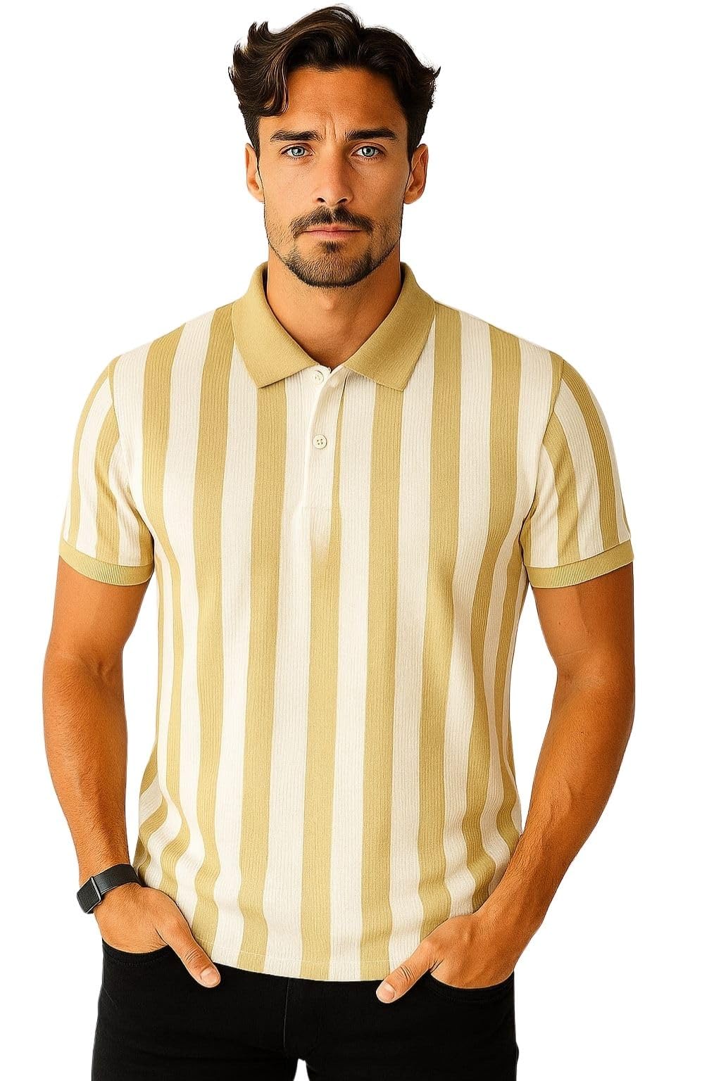 wild elephant Men's Vertical Striped Polo Neck Half Sleeve T-Shirt | Regular Tshirt | Casual Tshirt for Men-picture-16