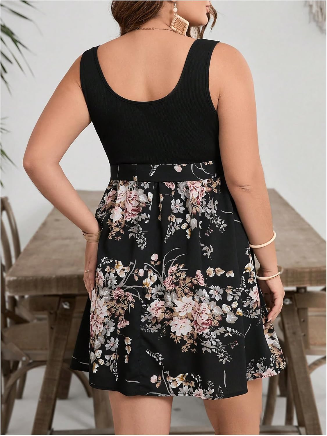 SOLY HUX Women's Plus Size Floral Tank Dress Sleeveless Square Neck A Line Flowy Belted Summer Short Dresses - Image 2