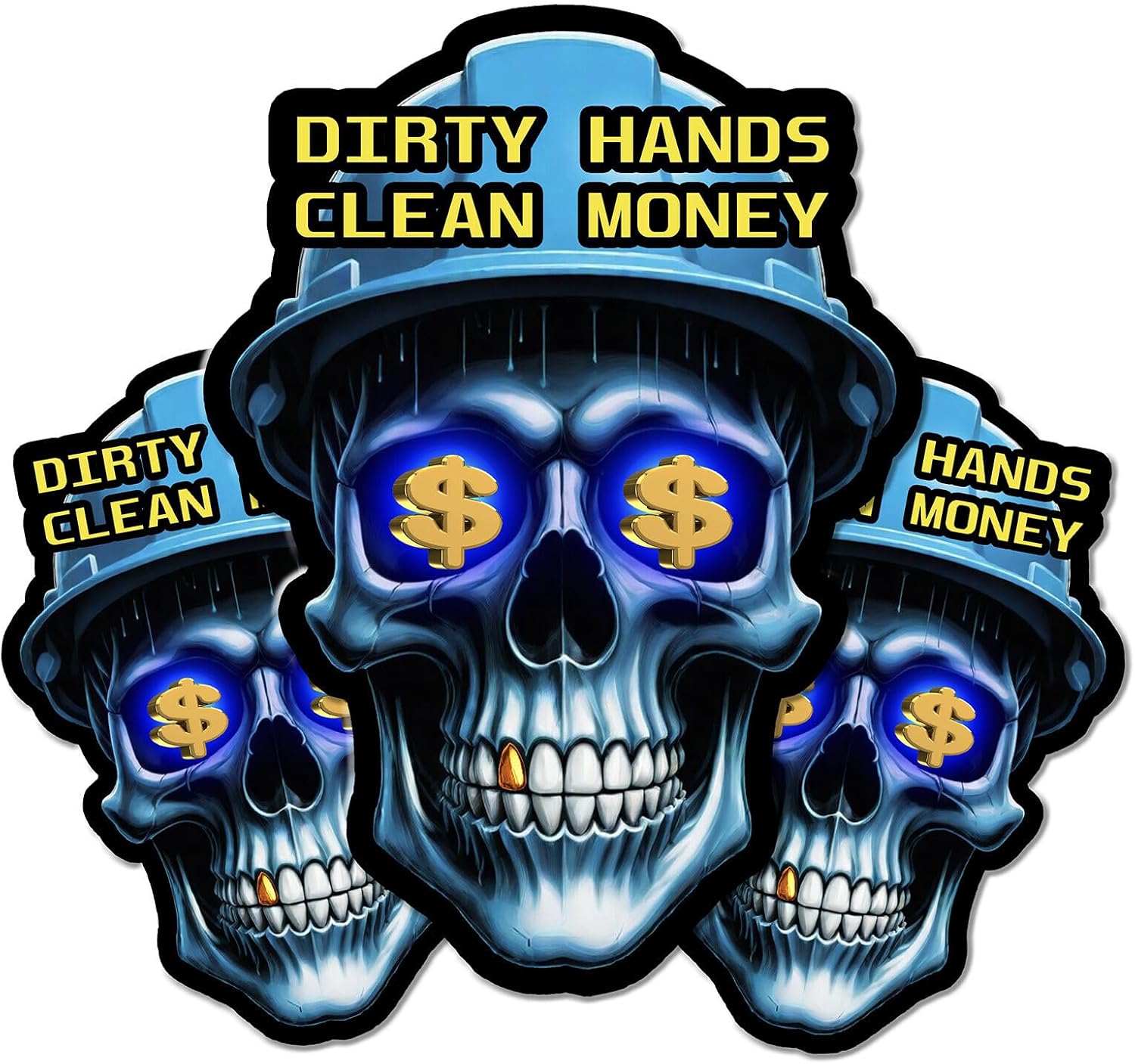 Dirty Hands Make Clean Money Reflective Skull Hard Hat Stickers, Decal for Toolboxes, Helmets, Funny Design for Mechanics, Adults, Electricians, Construction, Welders, Gifts for Blue Collar Workers