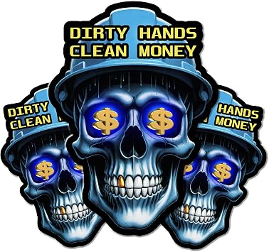 Dirty Hands Make Clean Money Reflective Skull Hard Hat Stickers, Decal for Toolboxes, Helmets, Funny Design for Mechanics, Adults, Electricians, Construction, Welders, Gifts for Blue Collar Workers