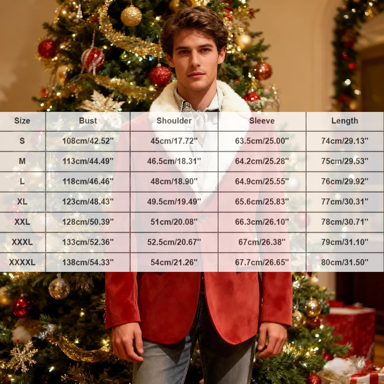 Men Christmas Blazer for Slim Fit Suit Long Sleeve Fleece Lapel Jacket Button Business Jacket - Image 2