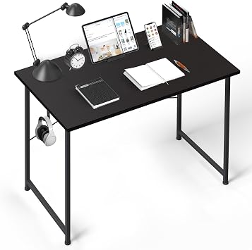 YSSOA Computer Desk Home Office Work Study Writing Modern Simple Table with Headphone Hooks