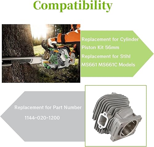 Miniatura 5 de Kit de pistón de cilindro de 2.205 in de repuesto para modelos de motosierras Stihl MS661 MS661C 1144 020 1200