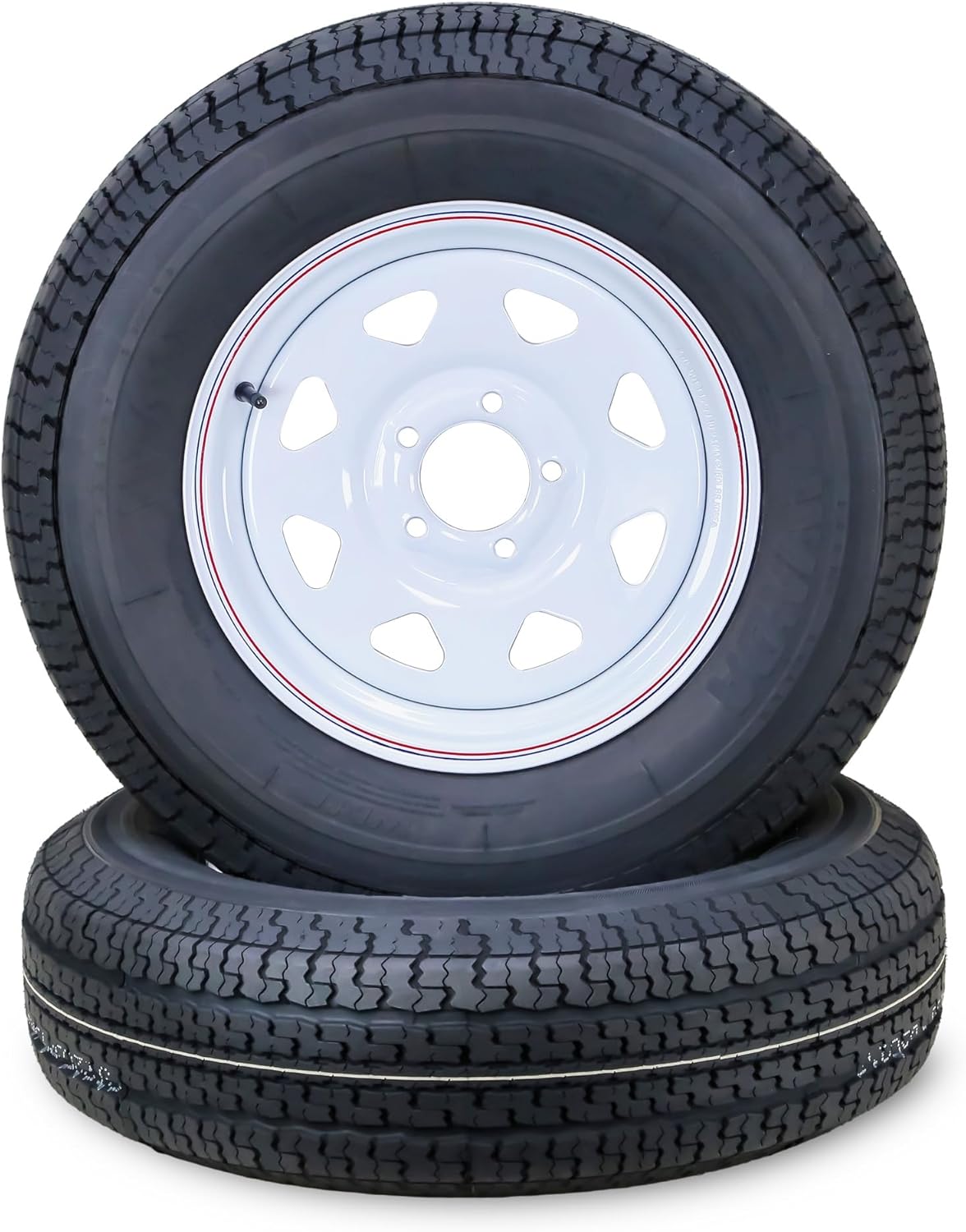 WINDA Trailer Tire Wheel Assembly ST205/75R15 8-Ply D 107L 5 Lug on 4.5" PCD White Spoke Rim,SET 2