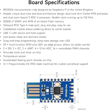 Waveshare RP2350-One, On-Board PCB Type A Plug, 4MB Flash MCU Board, Based on Raspberry Pi RP2350A Dual-Core & Dual Architecture Microcontroller Processor