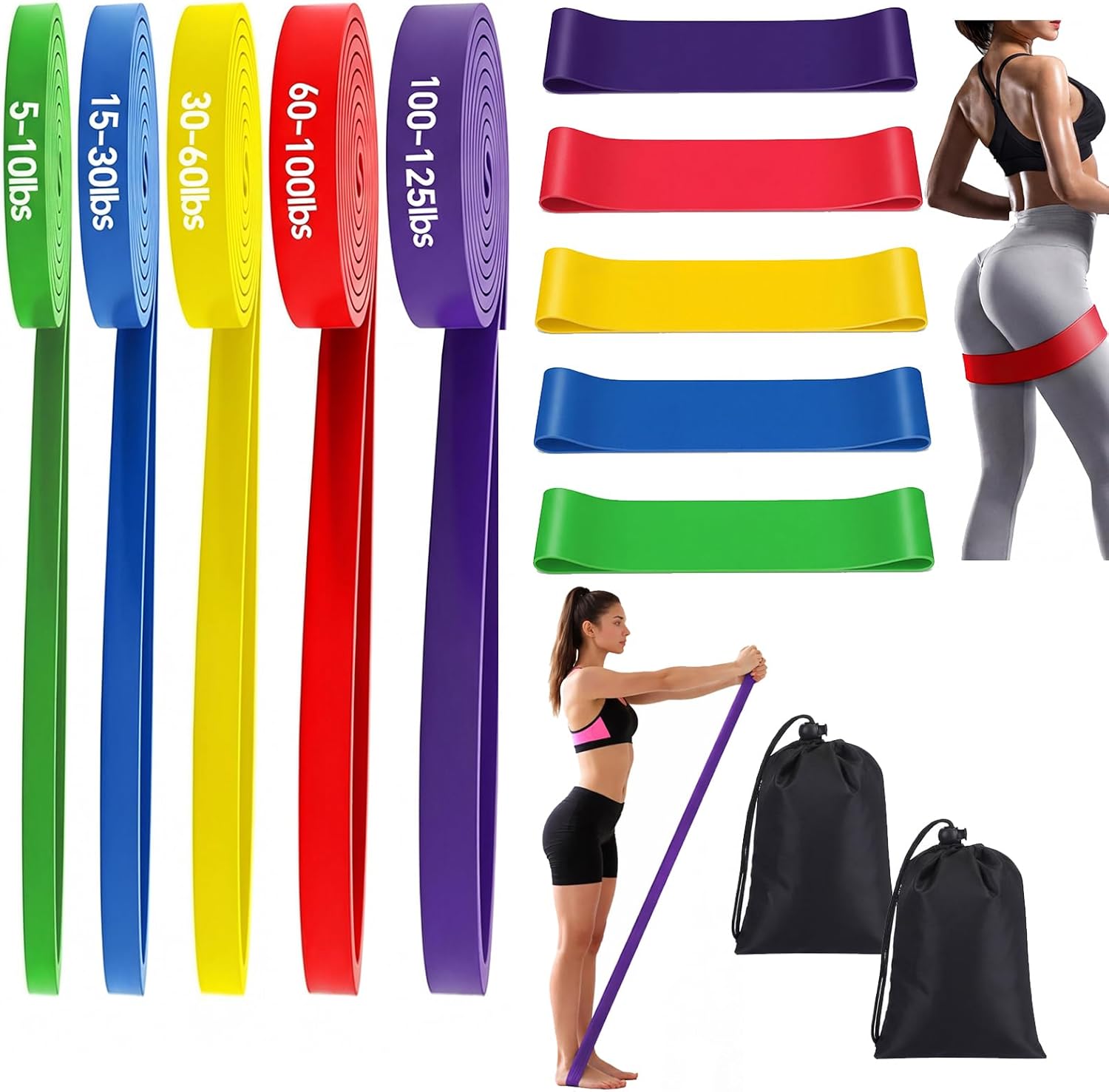 Resistance Bands for Working Out, 5 Levels Exercise Bands Set, Pull Up Assist Band for Strength Training, Stretching & Physical Therapy, Long Workout Band for Home Gym Fitness for Men and Women