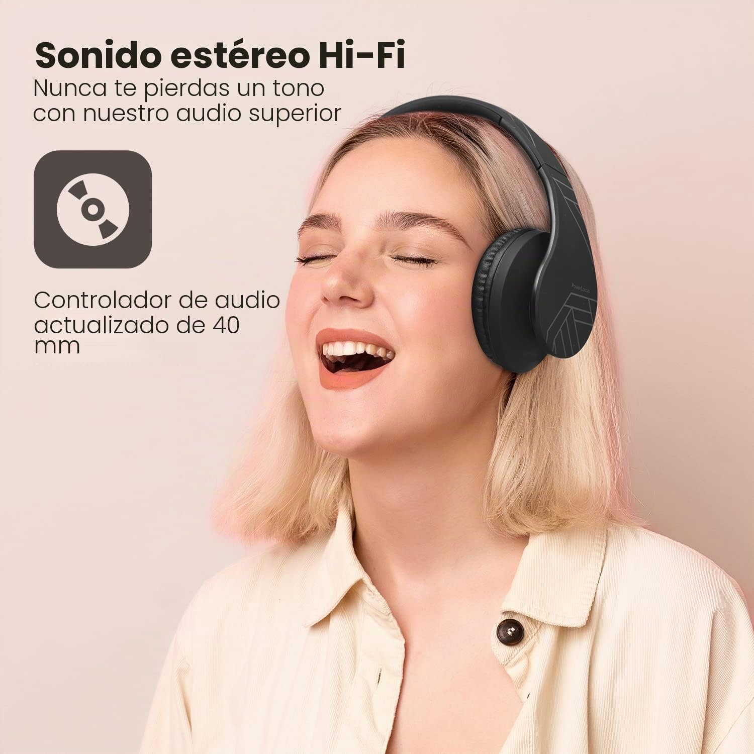 PowerLocus P2 - Auriculares Bluetooth inalambricos de Diadema Cascos Plegables, Casco Bluetooth con Sonido Estéreo Micro SD/TF, FM con micrófono y Audio Cable para Movil, PC, Tablet - Negro