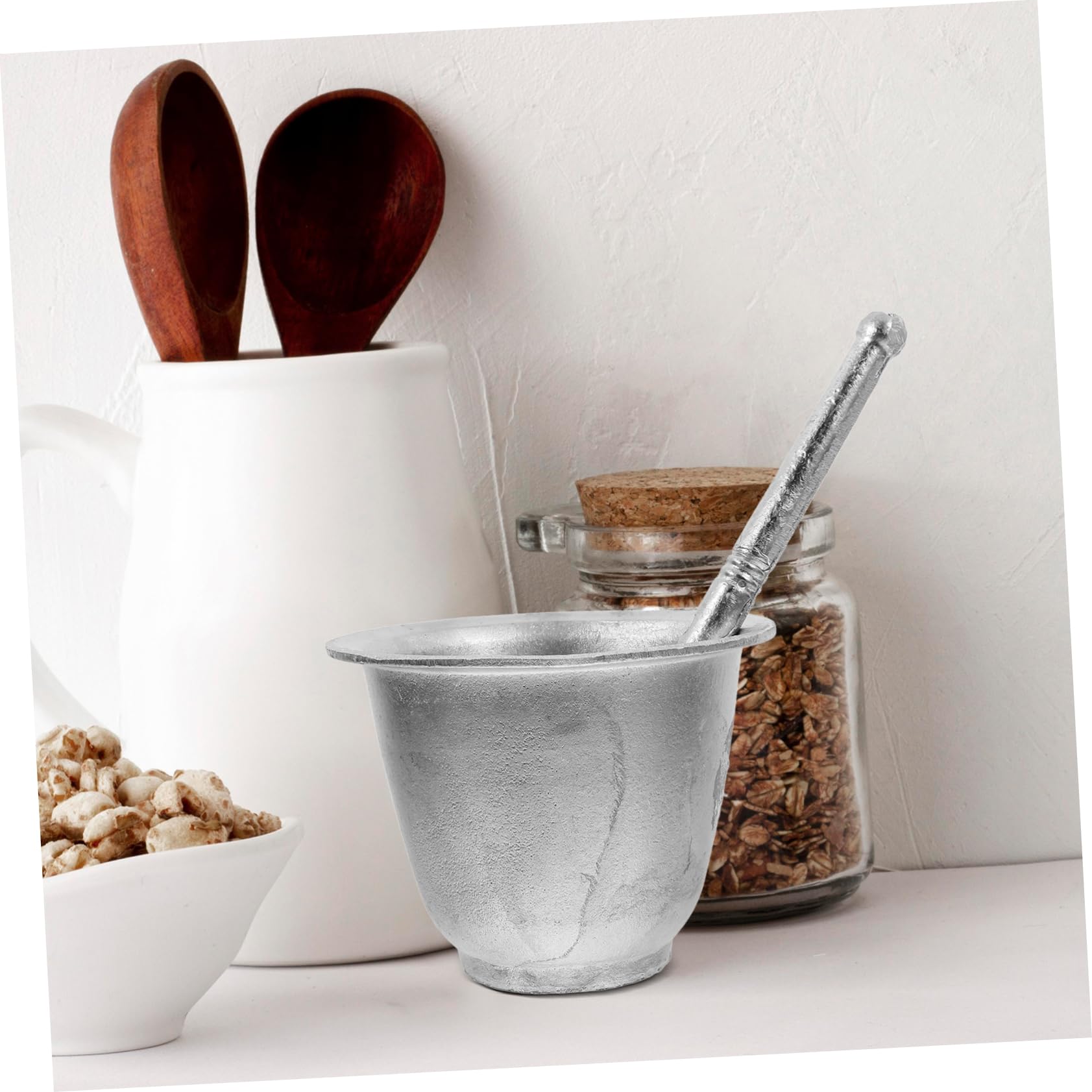 IMIKEYA Mortaio Schiacciare Set Alluminio ed Leggero Ergonomico Pestello in per Aglio, Patate e Spezie in Cucina e Farmacia