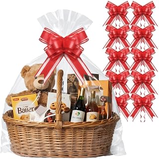 PigPotParty 30"x40" Clear Cellophane Gift Bags - Includes Bows – 10 Pack Large Cellophane Wrap for Gift Baskets, Plastic Gifts Bags for Gift Giving