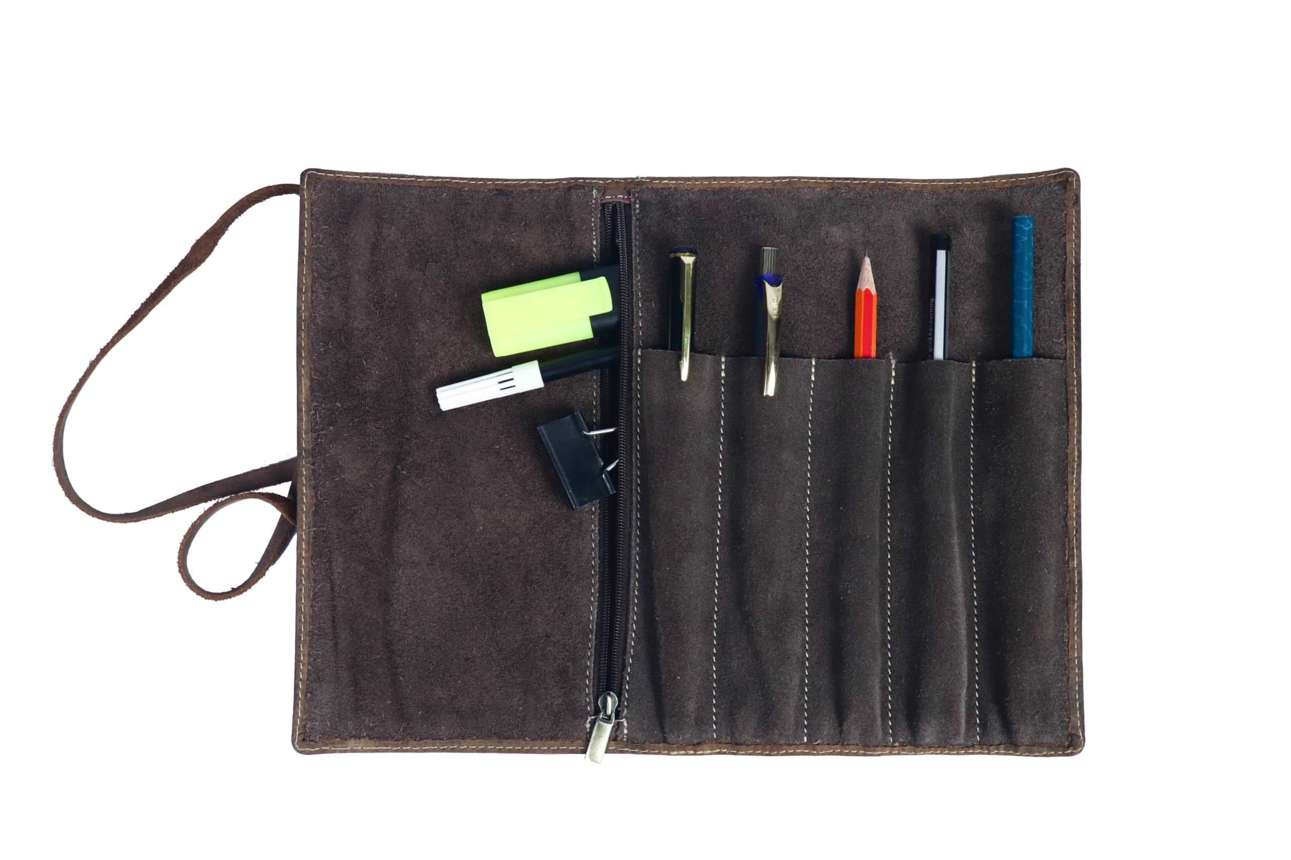Alpenleder Stifterolle - GFRETT (Handgefertigt) - Nachhaltiges Bio-Leder aus regionaler Landwirtschaft | Federmappe, Federmäppchen klein, Etui Stifte *Fair Produziert* (6x6x21,5cm) (Old Havanna)
