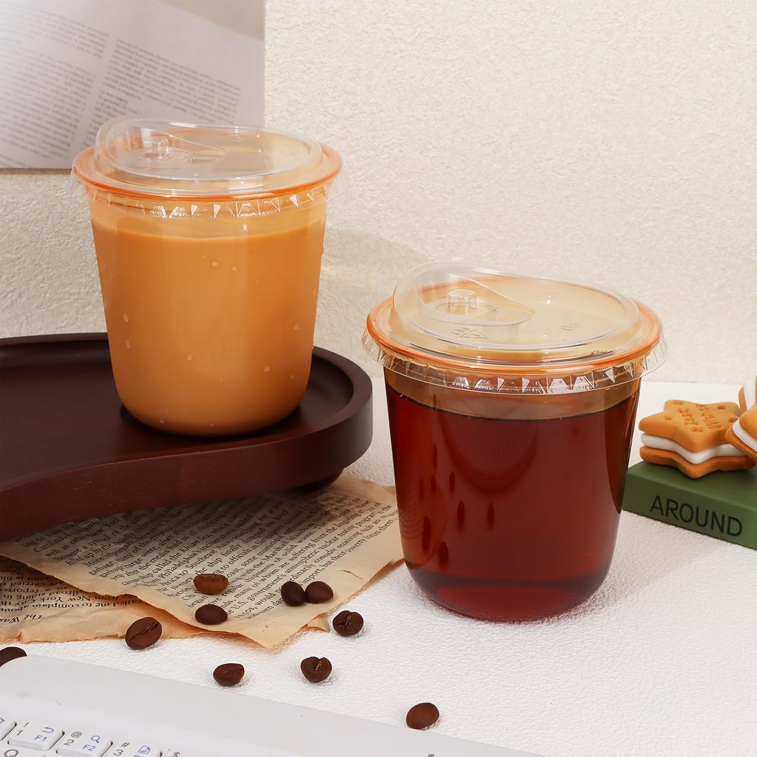 50 Sets Disposable Stemless Glasses With Strawless Sip Lids,PET Drinking Cups,Clear Plastic Coffee Cups for Iced Coffee, Smoothie, Cold Beverage, Drink Shop and Christmas Party Supply (Orange, 12 oz) - Image 4