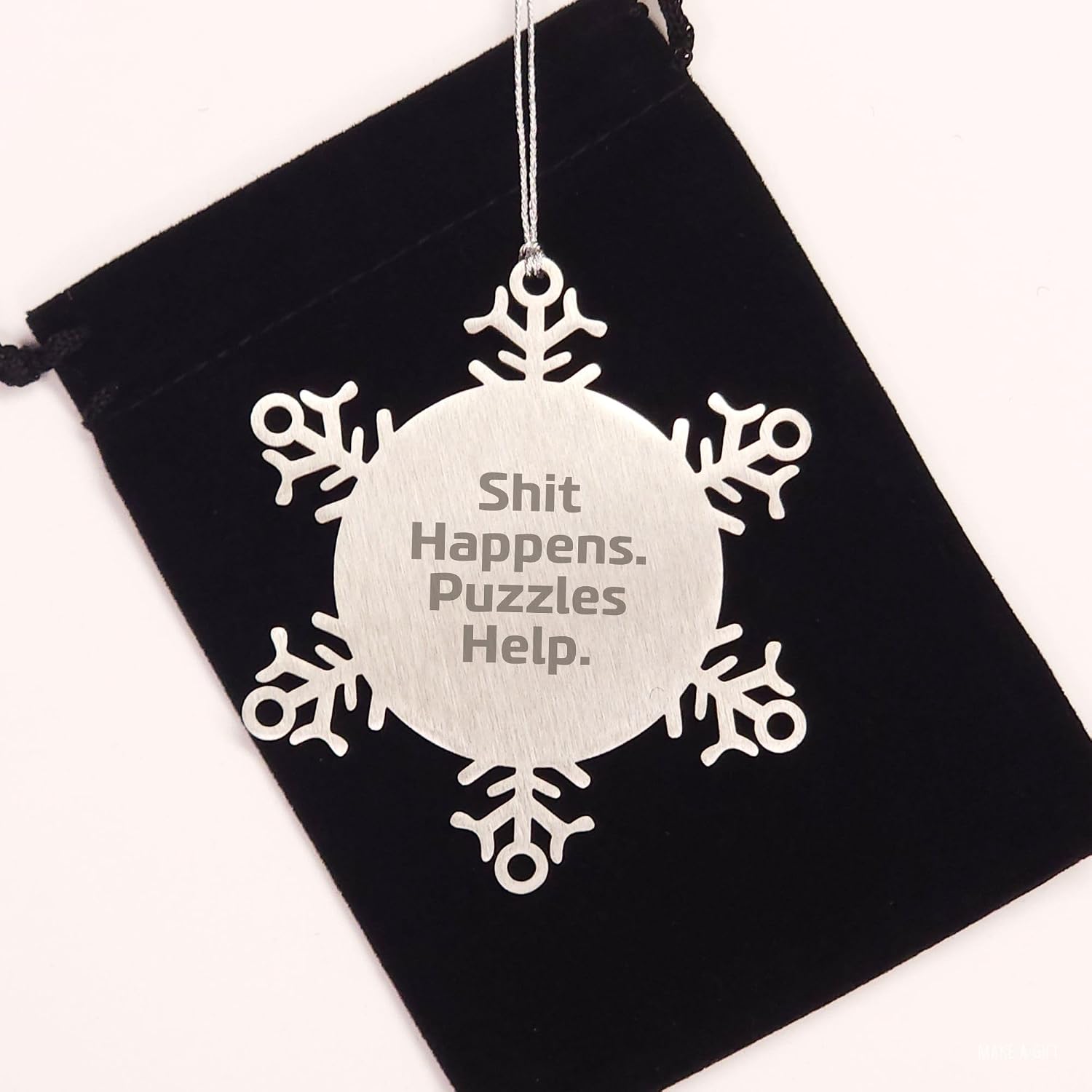 Funny Puzzles Gifts for Christmas - Shit Happens. Puzzles Help. Snowflake Ornament, Gifts from Family to Friends, Unique Presents for Puzzles Enthusiasts
