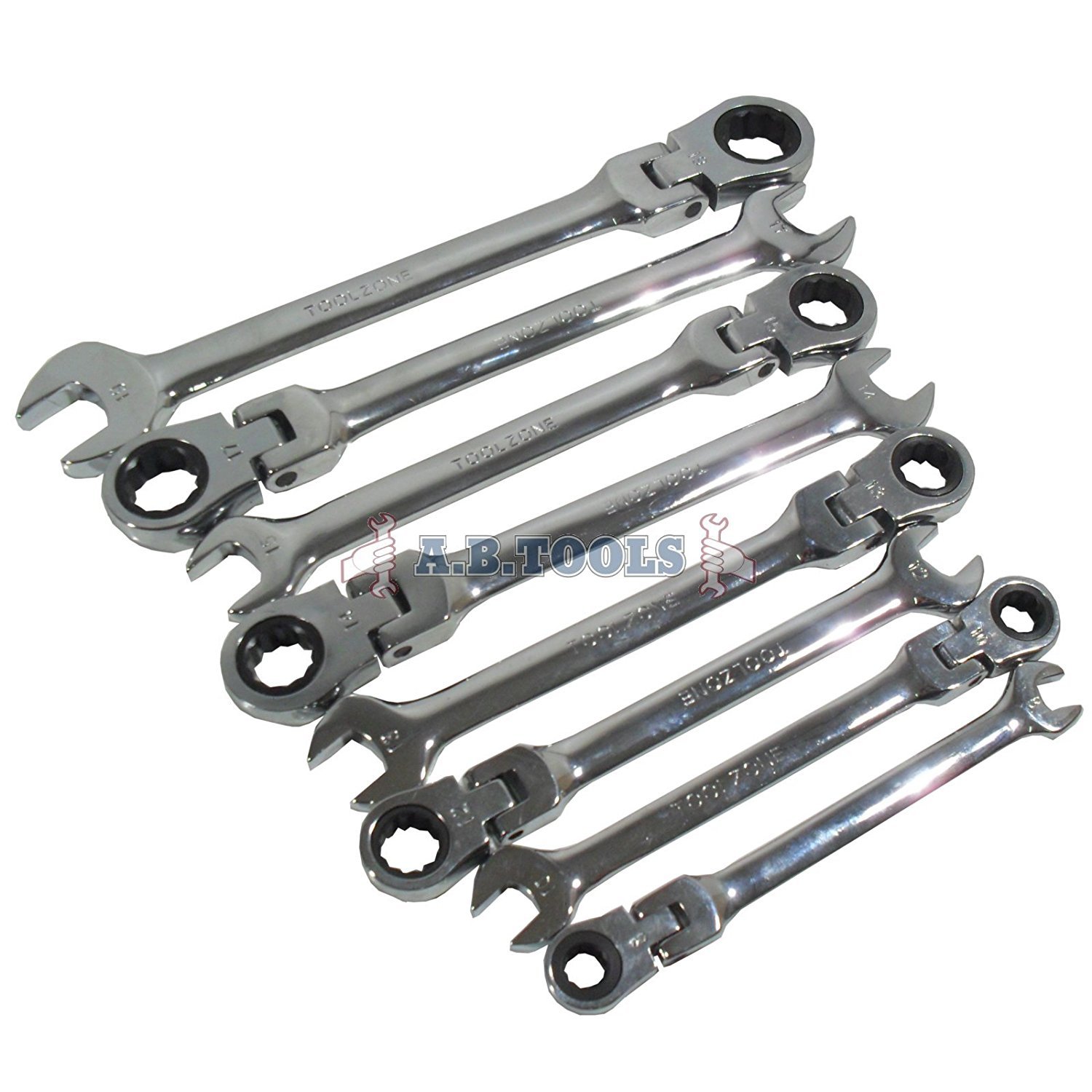 Toolzone8 Piece Flexible Head Ratchet Wrench Set (in Case)