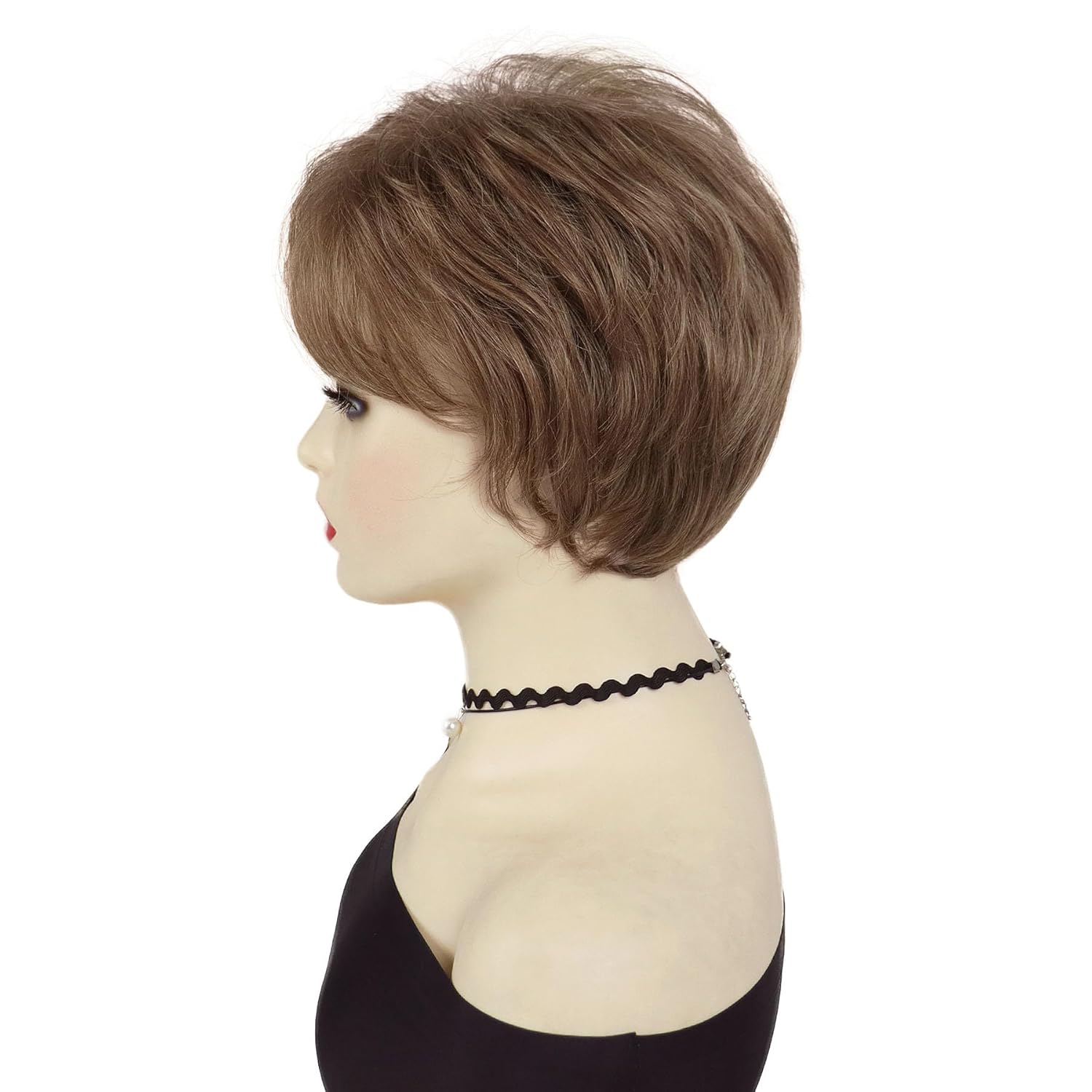 GNIMEGIL Short Brown Wigs for Women High Temperature Hair Synthetic Hair Pixie Cuts Wig with Bang Natural Daily Use Short Hair Cuts for Mother Grandma