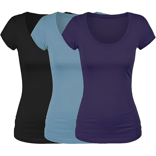 Emmalise Women's Short Sleeve Tshirt Scoop Neck Tee Value Pack Junior Plus Sizes