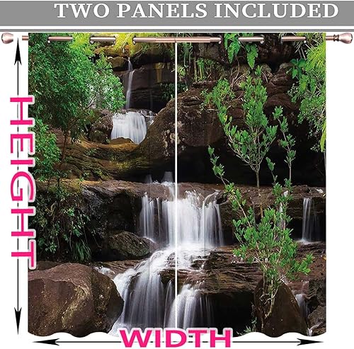 Miniatura 4 de Waterfall Darkening Curtains for Bedroom 2 Panels Brown White and Green Cortinas Grey Room Decor (W) 72 X (H) 85 Inches