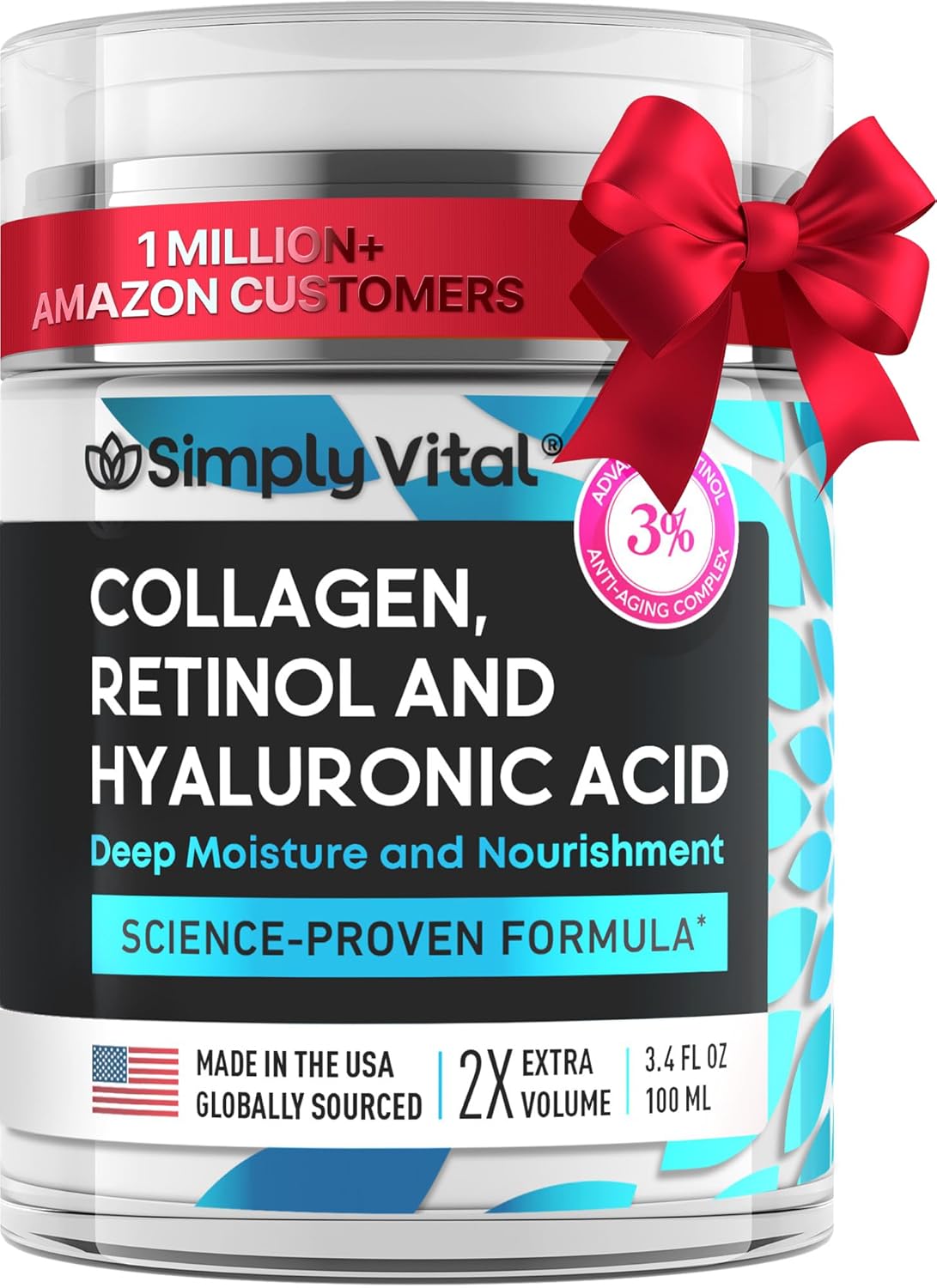SimplyVital Collagen, Retinol &amp; Hyaluronic Acid Cream - Anti-Aging Retinol Cream for Face, Neck &amp; Décolleté - Made in USA - Daily Moisturizer Face Cream - 3.38 fl oz