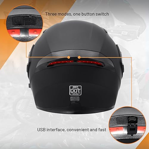 Miniatura 3 de Casco modular para motocicleta de cara completa con visera dual abatible, aprobado por DOT, ligero y en color negro mate